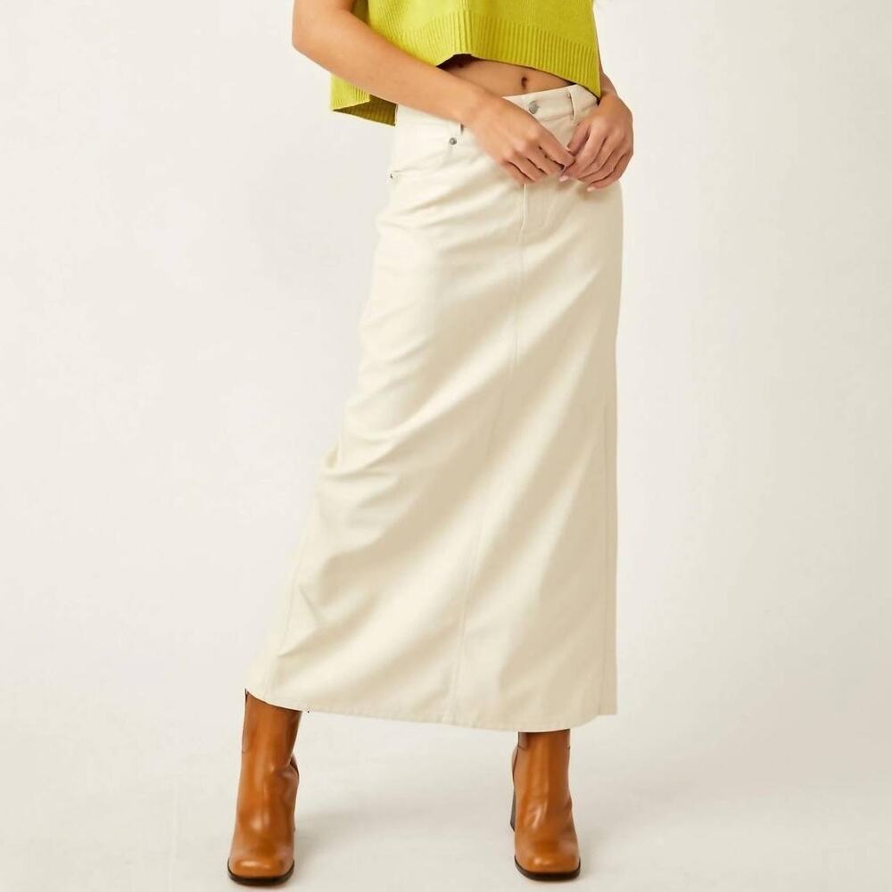 Free People (6) City Slicker Vegan Leather Maxi Skirt Nilla Cream High Rise NWT
